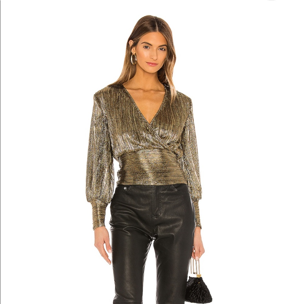 Trinity Pleat Blouse in Gold Sparkly Top